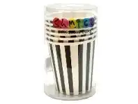 The Party People Shop Cups - Paper, Black w/White Stripe 6 pk offer