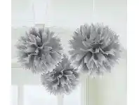 The Party People Shop Hanging Decoration - Paper Pom Pom, Silver 3 pk offer
