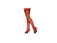 Stockings - Fishnet Thigh High, Red with Lace