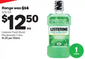 Woolworths Listerine Fresh Burst Mouthwash 1 Litre offer