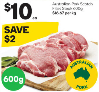 Woolworths Australian Pork Scotch Fillet Steak 600g offer