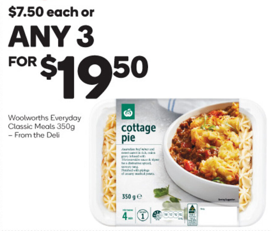 Woolworths Everyday Classic Meals 350g offer at Woolworths