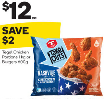 Woolworths Tegel Chicken Portions 1 kg or Burgers 600g offer