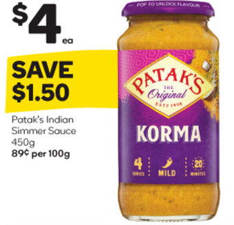 Woolworths Patak's Indian Simmer Sauce 450g offer