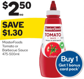 Woolworths MasterFoods Tomato or Barbecue Sauce 475-500ml offer