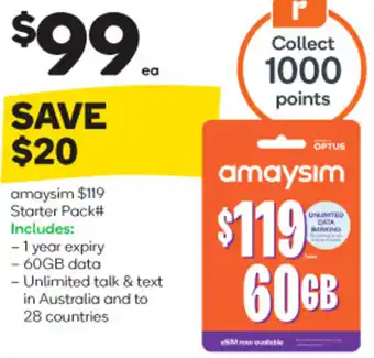Woolworths amaysimamaysim $119 Starter Pack# Includes: Starter Pack# offer