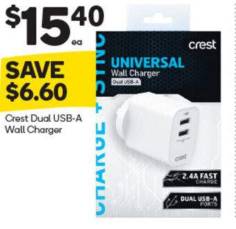 Crest Dual USB-A Wall Charger