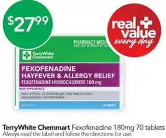 Terry White TerryWhite Chemmart FEXOFENADINE HYDROCHLORIDE 180 mg 70 Tablets offer