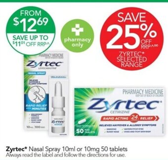 Zyrtec* Nasal Spray 10ml or 10mg 50 tablets