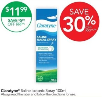 Terry White Claratyne* Saline Isotonic Spray 100ml offer