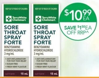 TerryWhite Chemmart*° Sore Throat Spray Forte 15ml