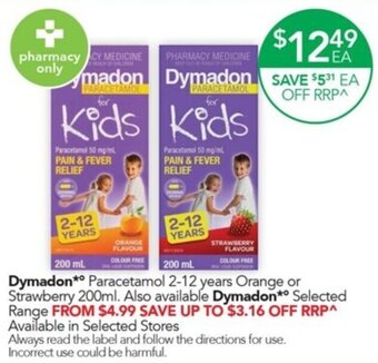 Terry White Dymadon** Paracetamol 2-12 years Orange or Strawberry 200ml. offer