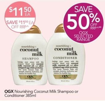 Terry White OGX Nourishing Coconut Milk Shampoo or Conditioner 385ml offer