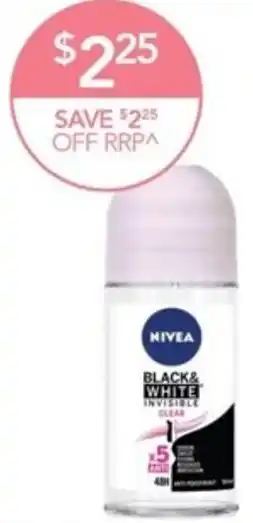 Terry White Nivea Women Invisible Black & White Clear 48Hr Anti-Perspirant Roll On 50ml offer