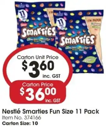 Campbells Wholesale Nestlé Milky Bar or Kitkat Fun Size 11 Pack Nestlé Smarties Fun Size 11 Pack Item No. 373673, 373893 offer