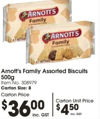 Campbells Wholesale Arnott's Family Assorted Biscuits 500g offer