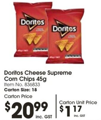 Campbells Wholesale Doritos Cheese Supreme Corn Chips 45g offer