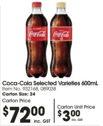 Campbells Wholesale Coca-Cola Selected Varieties 600ml offer