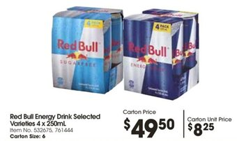 Campbells Wholesale Red Bull Energy Drink Selected Varieties 4 x 250mL offer
