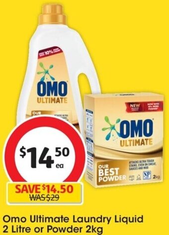 Coles Omo Ultimate Laundry Liquid 2 Litre or Powder 2kg offer