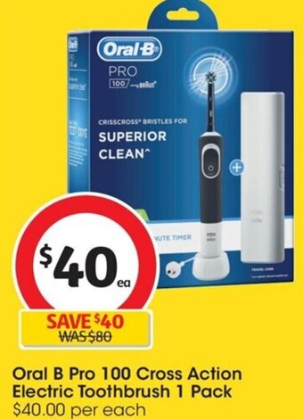 Coles Oral B Pro 100 Cross Action Electric Toothbrush 1 Pack offer
