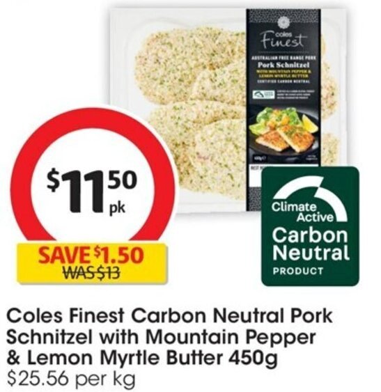 Coles Finest Carbon Neutral Pork Schnitzel with Mountain Pepper & Lemon
