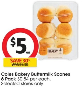 Coles Coles Bakery Buttermilk Scones 6 Pack offer