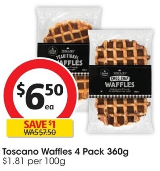 Toscano Waffles 4 Pack 360g offer at Coles