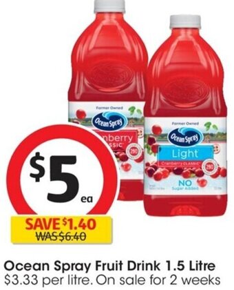 Coles Ocean Spray Fruit Drink 1.5 Litre offer