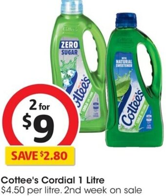 Coles Cottee's Cordial 1 Litre offer