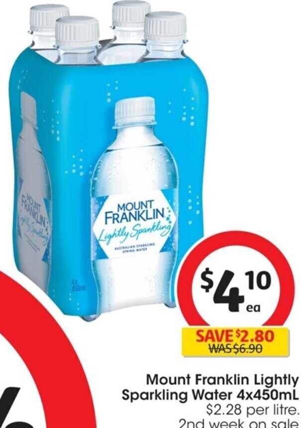 Mount Franklin Lightly Sparkling Water 4x450mL offer at Coles