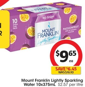 Coles Mount Franklin Lightly Sparkling Water 10x375mL offer