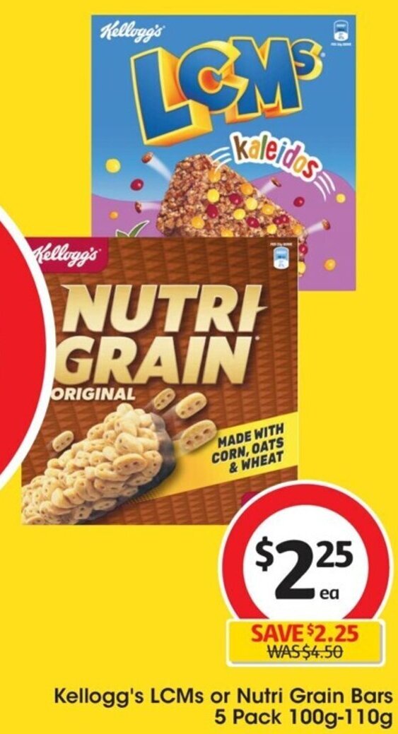Kellogg's LCMs or Nutri Grain Bars 5 Pack 100g110g offer at Coles