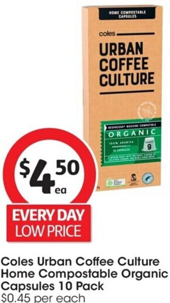 Coles Coles Urban Coffee Culture Home Compostable Organic Capsules 10 Pack offer