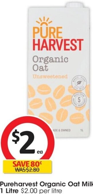 Coles Pureharvest Organic Oat Milk 1 Litre offer