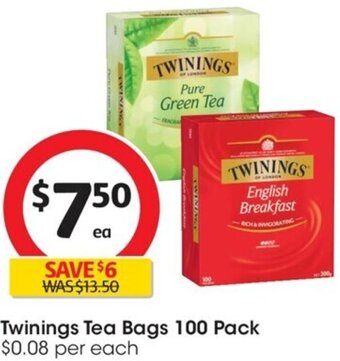 Coles Twinings Tea Bags 100 Pack offer