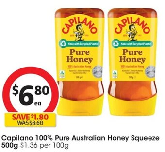 Coles Capilano 100% Pure Australian Honey Squeeze 500g offer