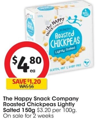Coles The Happy Snack Company Roasted Chickpeas Lightly Salted 150g offer