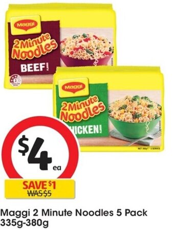 Coles Maggi 2 Minute Noodles 5 Pack 335g-380g offer