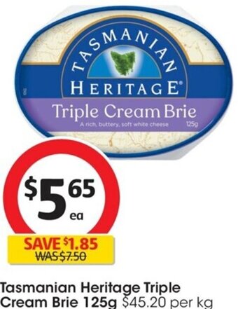 Coles Tasmanian Heritage Triple Cream Brie 125g offer
