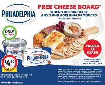 Coles Philadelphia Cream Cheese Tub or Block 250g offer