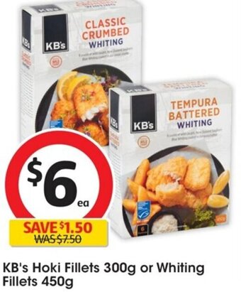 Coles KB's Hoki Fillets 300g or Whiting Fillets 450g offer