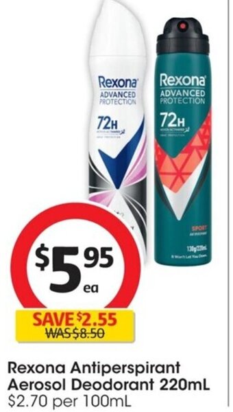 Coles Rexona Antiperspirant Aerosol Deodorant 220mL offer