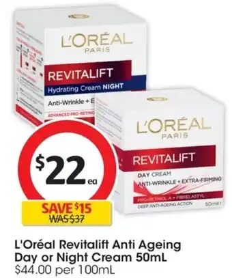 Coles L'Oréal Revitalift Anti Ageing Day or Night Cream 50mL offer