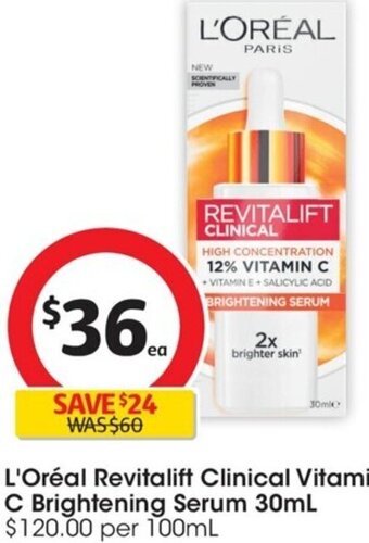 Coles L'Oréal Revitalift Clinical Vitamin C Brightening Serum 30mL offer