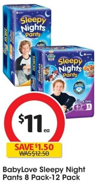 Coles BabyLove sleepy Night Pants 8 Pack-12 Pack offer