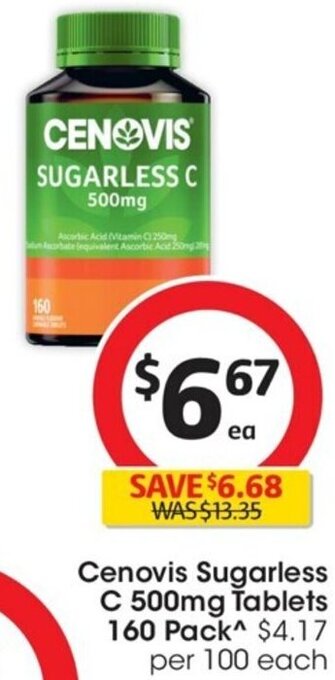 Coles Cenovis Sugarless C 500mg Tablets 160 Pack offer