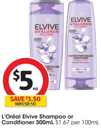 Coles L'Oréal Elvive Shampoo or Conditioner 300mL offer