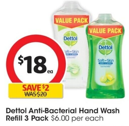 Dettol AntiBacterial Hand Wash Refill 3 Pack offer at Coles