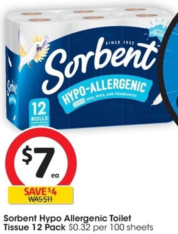 Sorbent Hypo Allergenic Toilet Tissue 12 Pack offer at Coles
